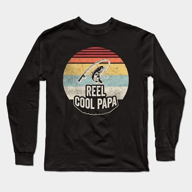 Retro Vintage Reel Cool Papa Funny Fishing Rod Gift For Fisherman Dad Grandpa Husband Long Sleeve T-Shirt by SomeRays